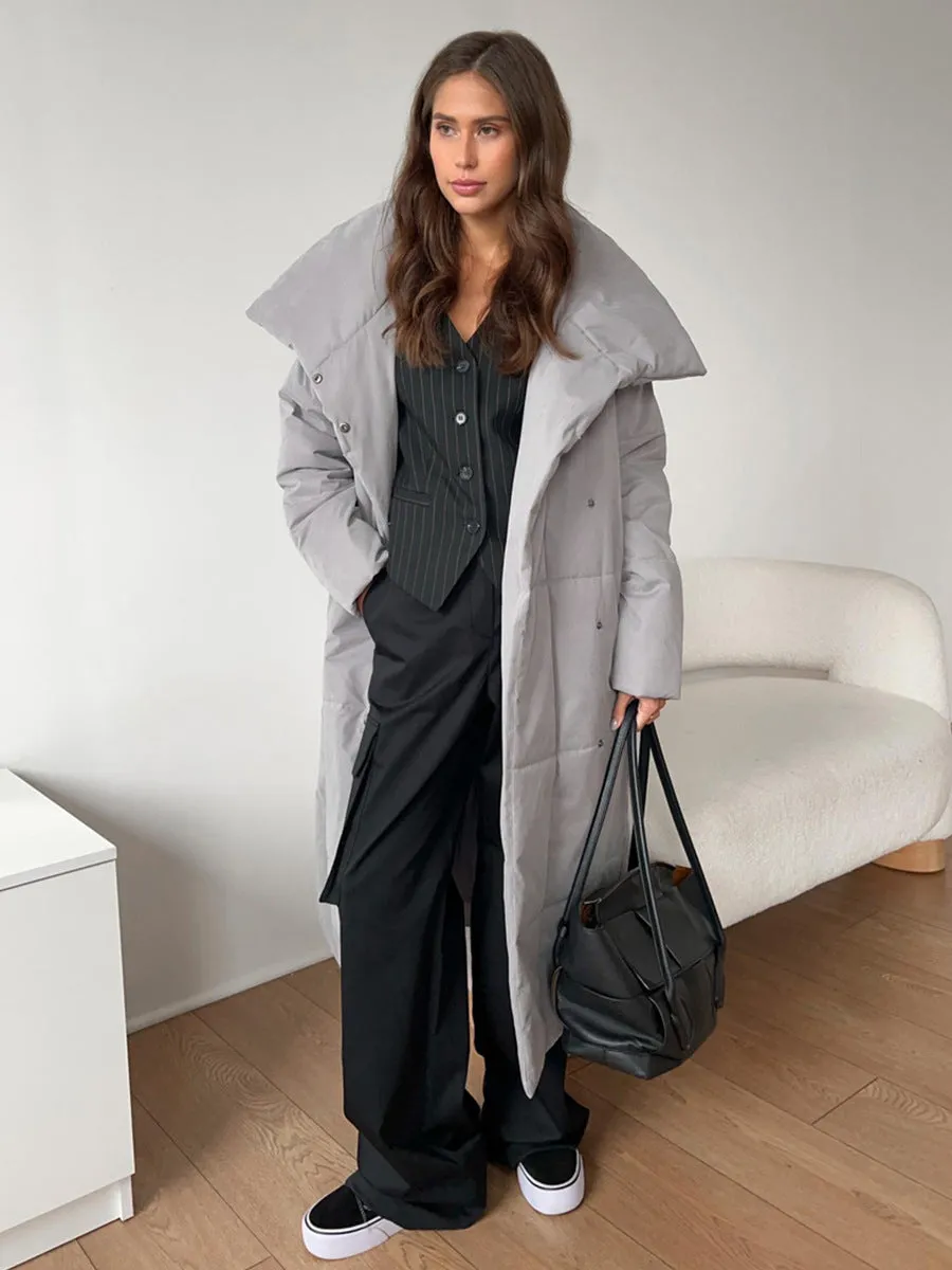 Loose Leisure Warm Long Stand-up Collar Cotton Coat