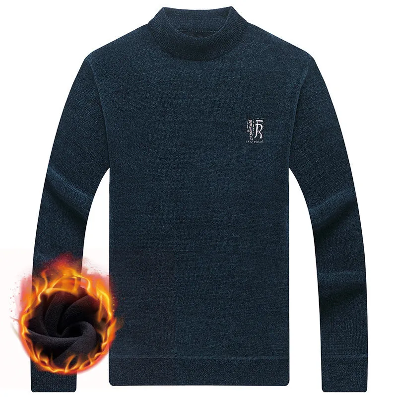 Men's Chenille Sweater Winter Half High Neck Thickened Warm Embroidered Sweater