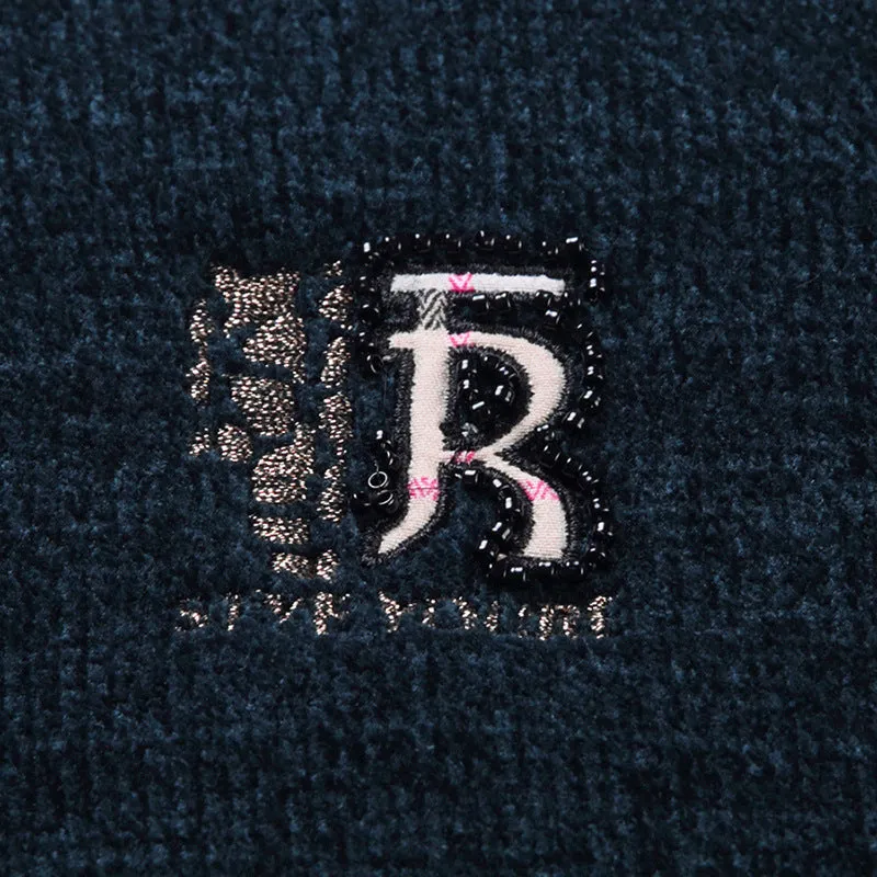 Men's Chenille Sweater Winter Half High Neck Thickened Warm Embroidered Sweater