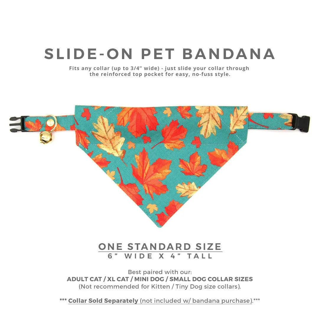 Pet Bandana - "Maple Hill" - Autumn Leaves Bandana for Cat   Small Dog / Fall, Thanksgiving, Canada, Maple Leaf / Slide-on Bandana / Over-the-Collar (One Size)