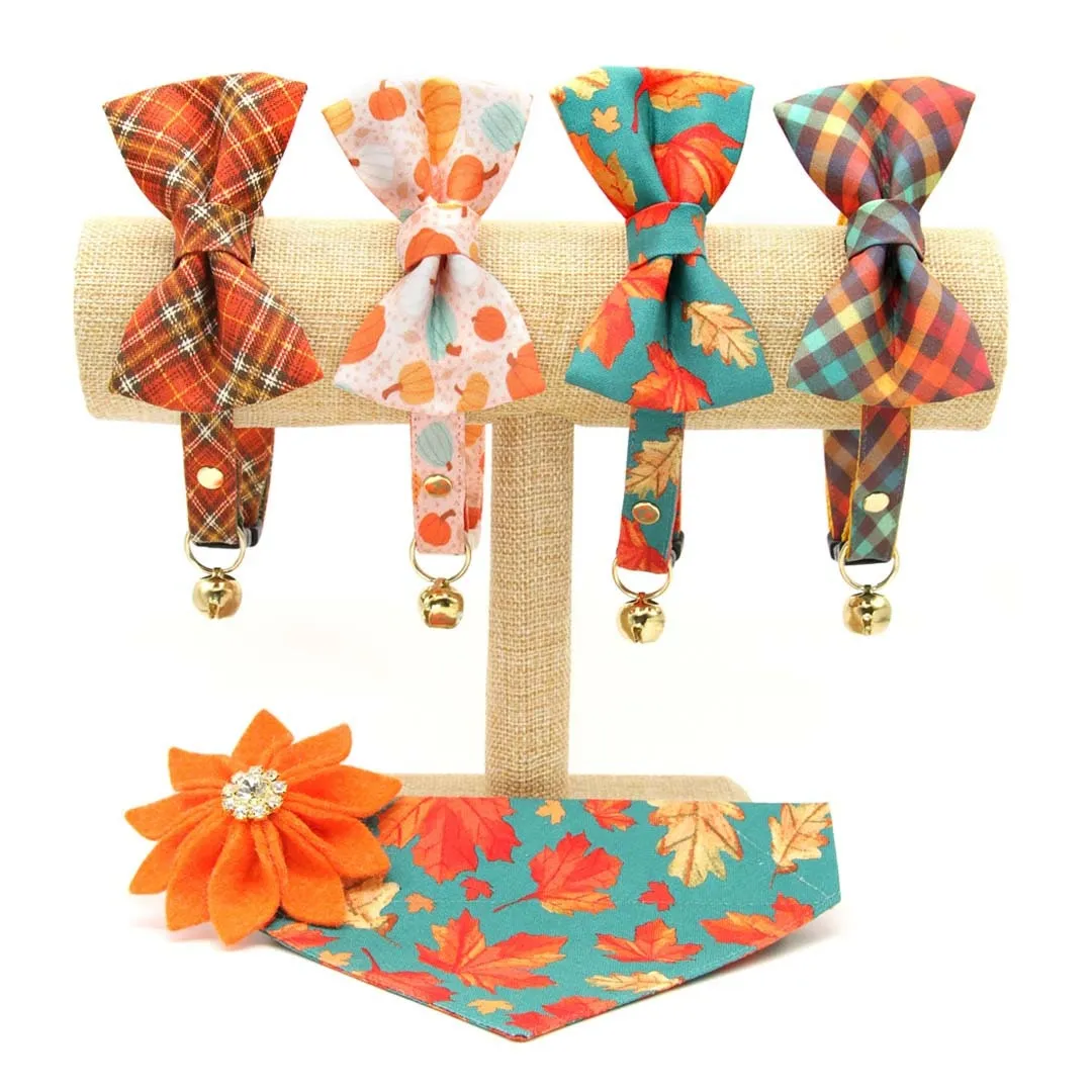 Pet Bandana - "Maple Hill" - Autumn Leaves Bandana for Cat   Small Dog / Fall, Thanksgiving, Canada, Maple Leaf / Slide-on Bandana / Over-the-Collar (One Size)
