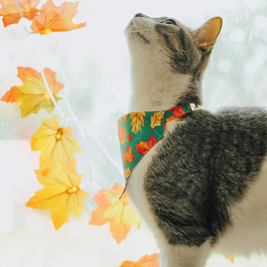 Pet Bandana - "Maple Hill" - Autumn Leaves Bandana for Cat   Small Dog / Fall, Thanksgiving, Canada, Maple Leaf / Slide-on Bandana / Over-the-Collar (One Size)