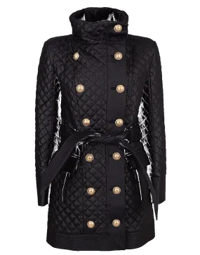 Quilted Double Breasted Nylon Coat