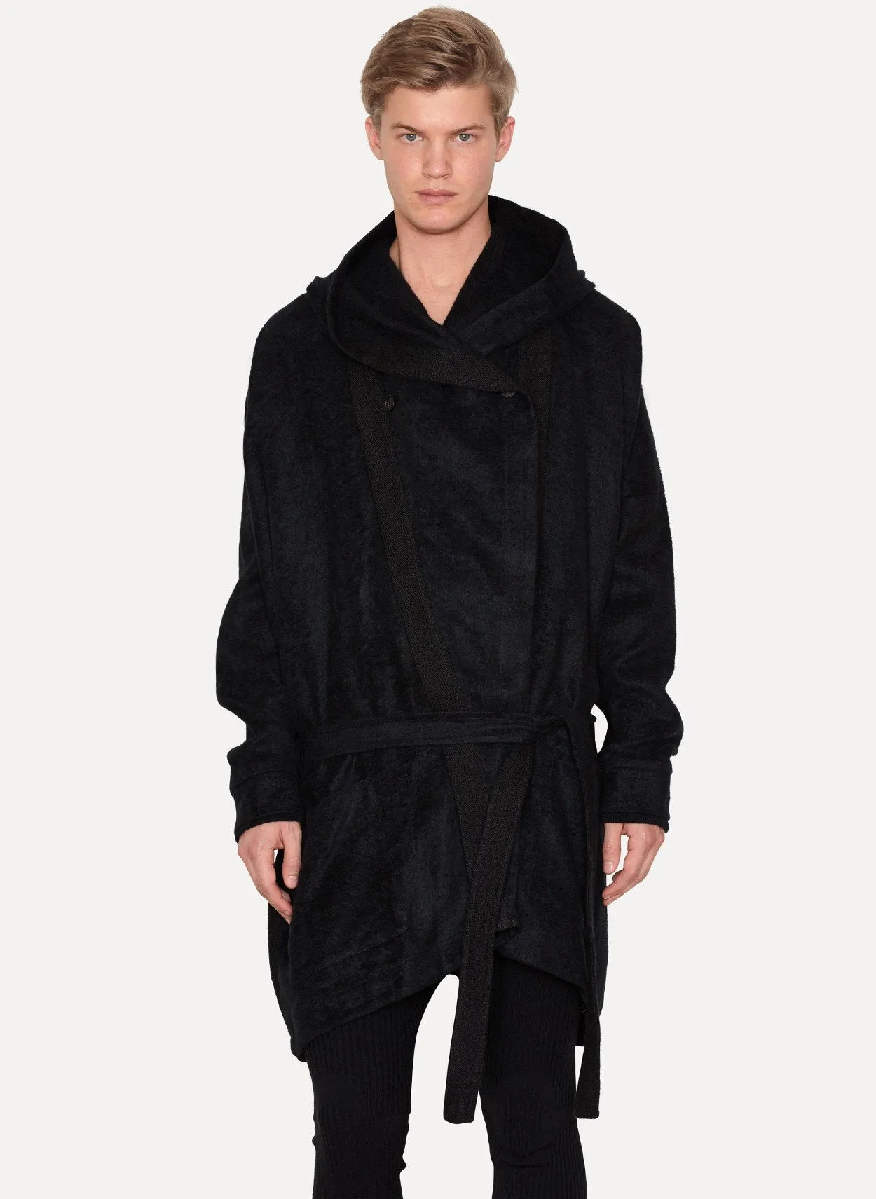 Roughened Linen Hooded Winter Kimono Coat