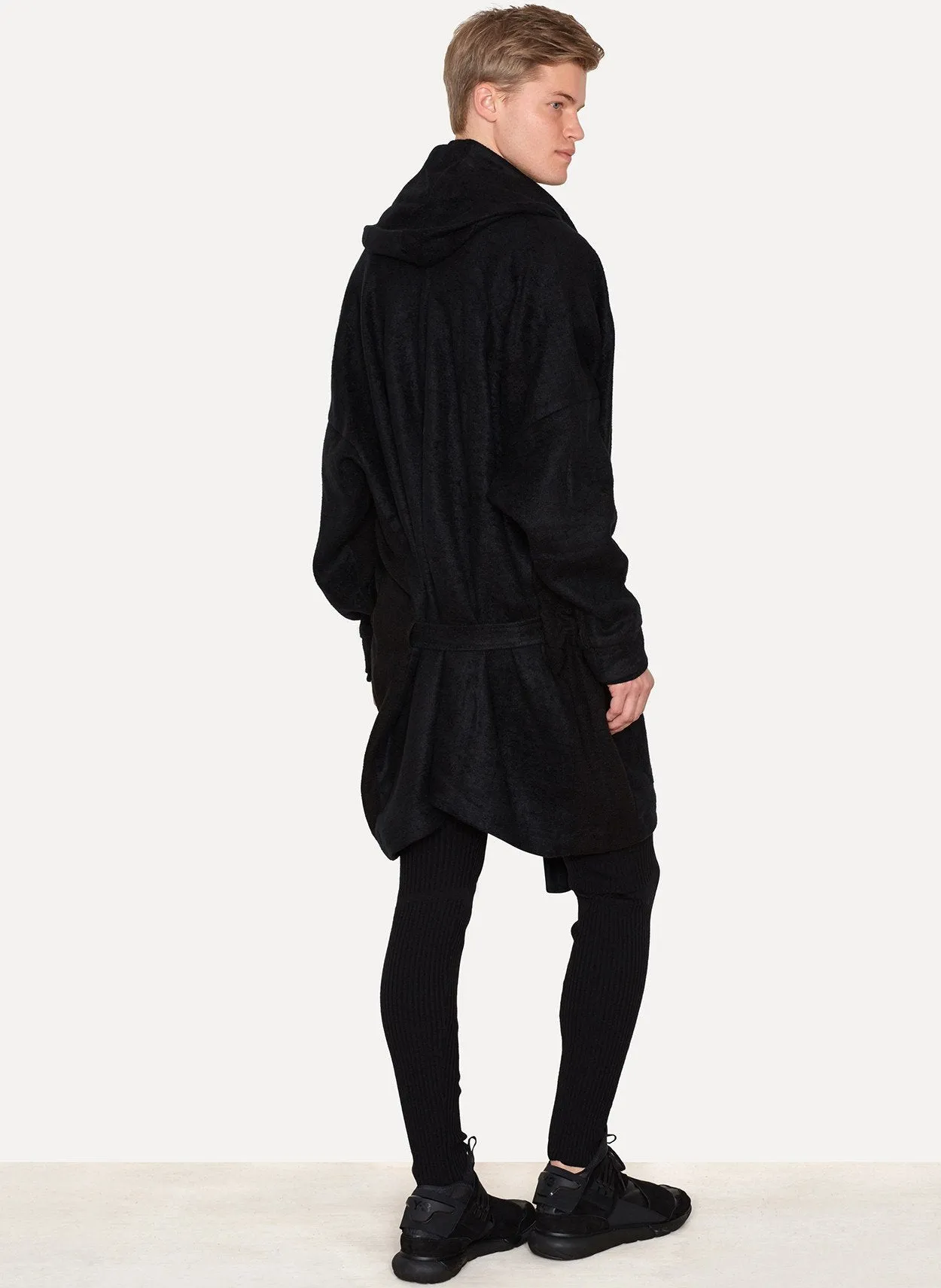 Roughened Linen Hooded Winter Kimono Coat