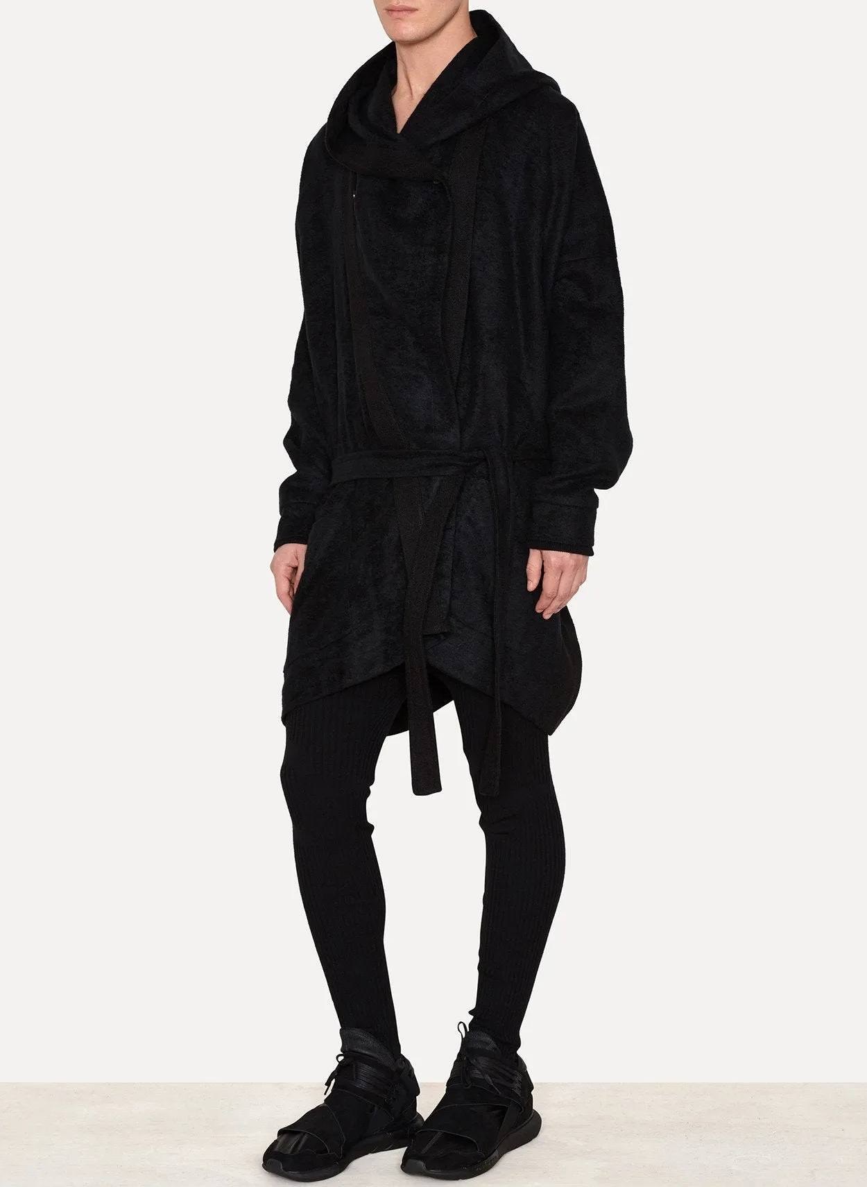 Roughened Linen Hooded Winter Kimono Coat