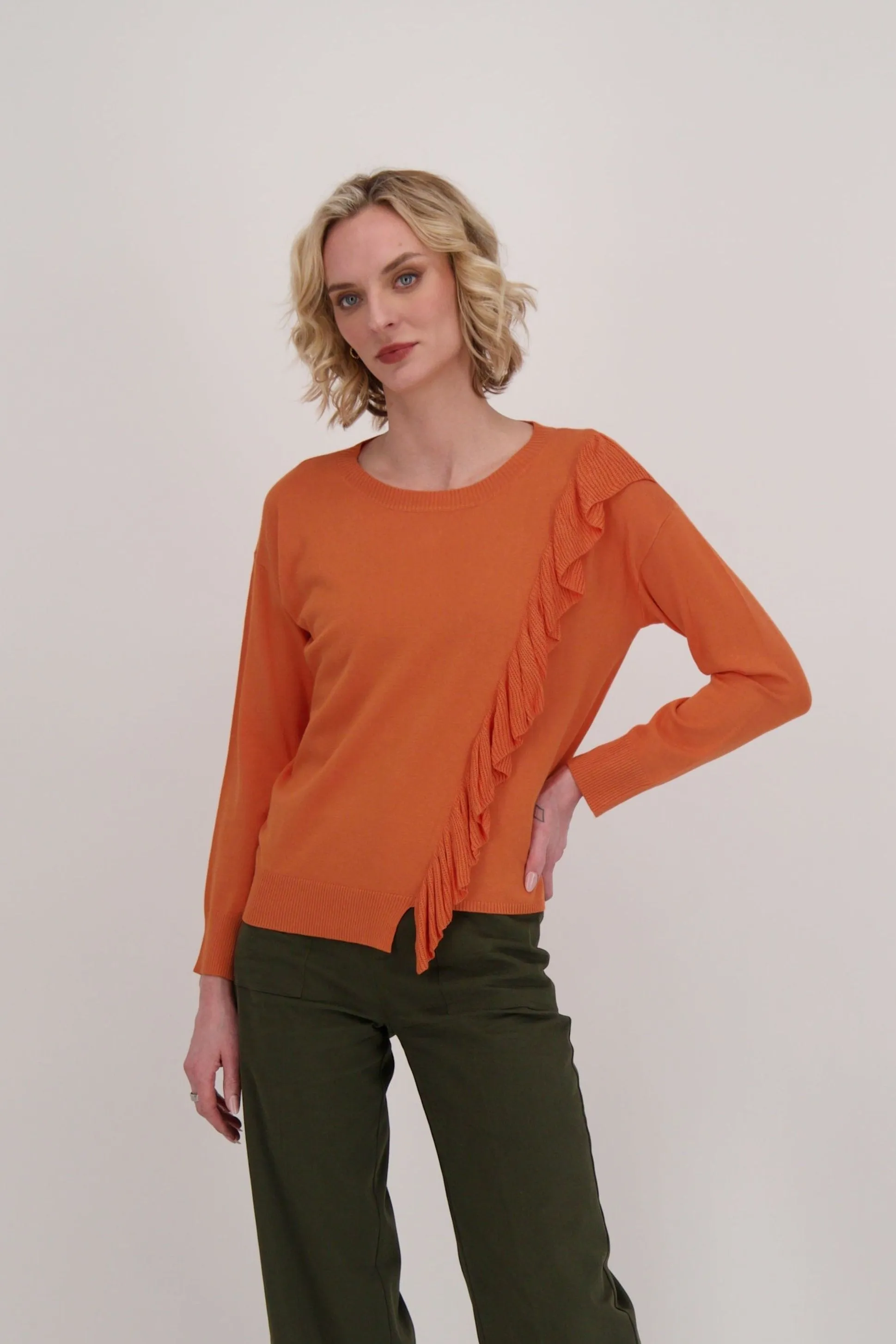 Ruffle Side Slit Sweater