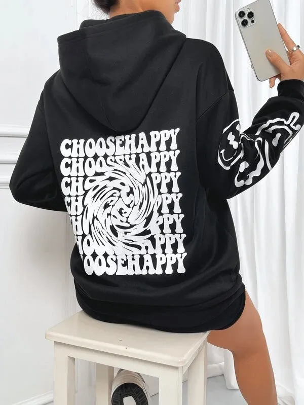 SXV  'CHOOSE HAPPY’ Printed Cool Aesthetic Sweatshirt Hoodie