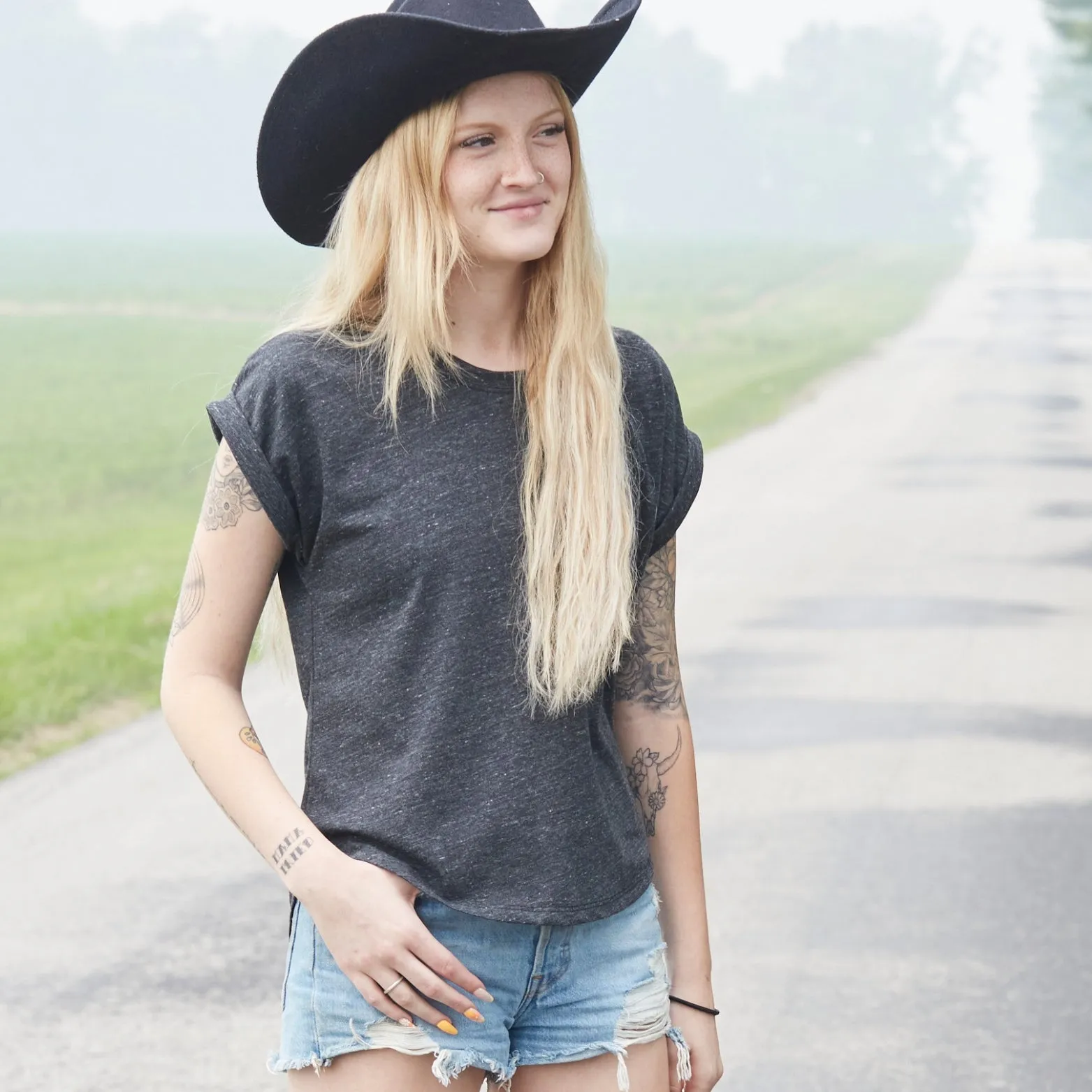 Women's Made In USA Muscle Shirt Heather Black