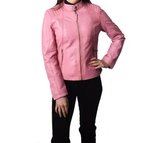 Women's Real Leather Classic Biker Jacket Pink Bikera